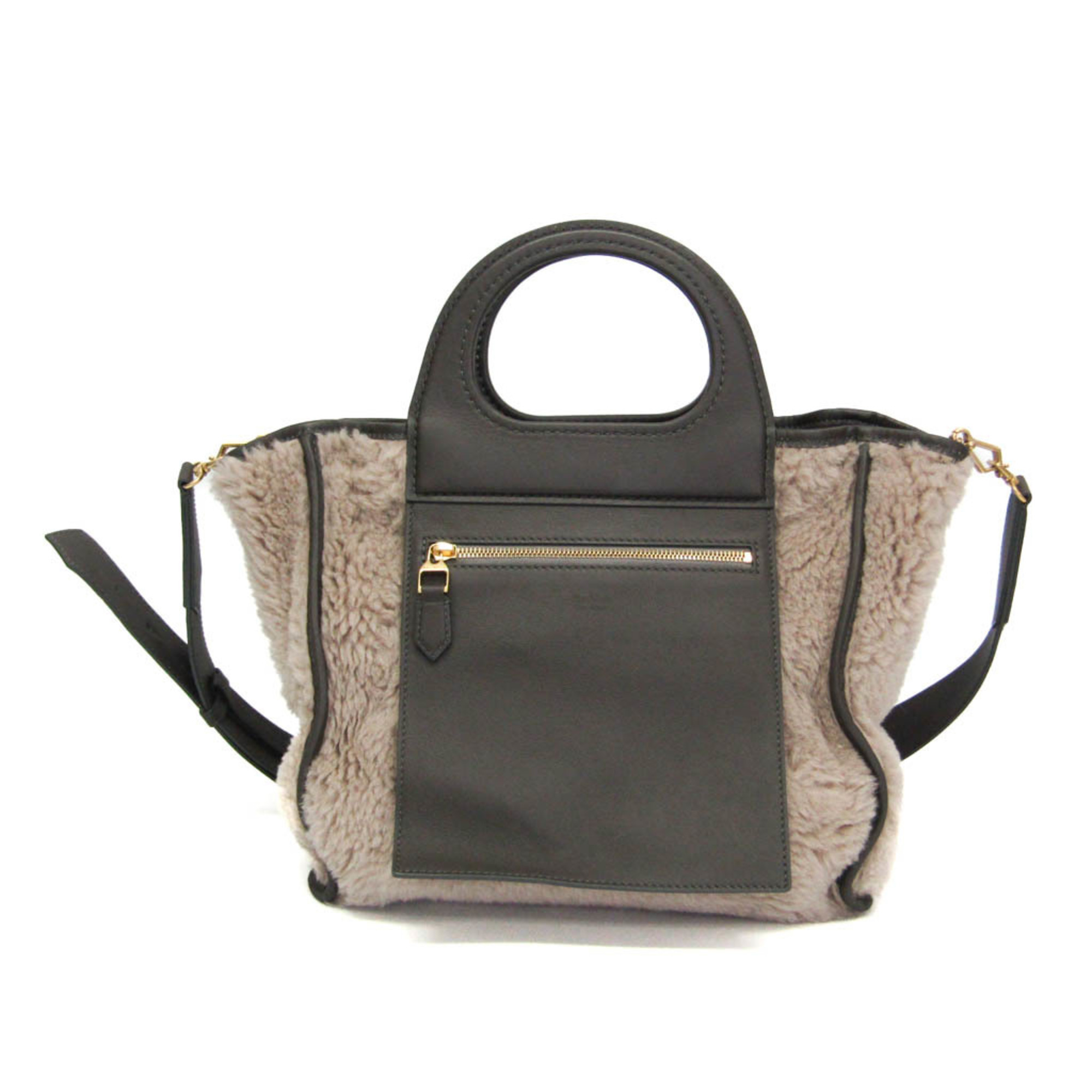 Max Mara Teddy Bear Reversible Tote Bag Women's Leather,Wool Handbag,Shoulder...